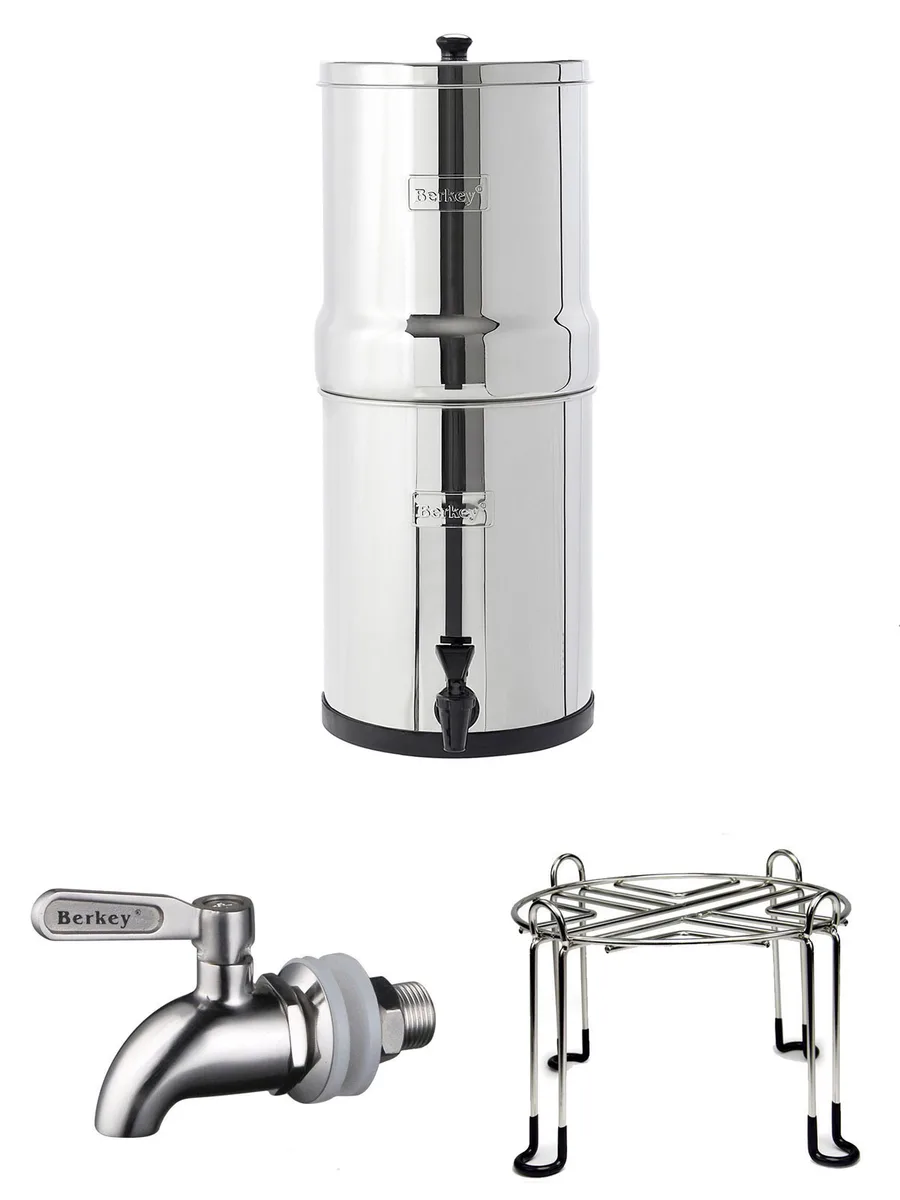 Big Berkey set: Water filter 8.5L (incl. 2x Black Berkey elements) + Stainless steel tap + Stand